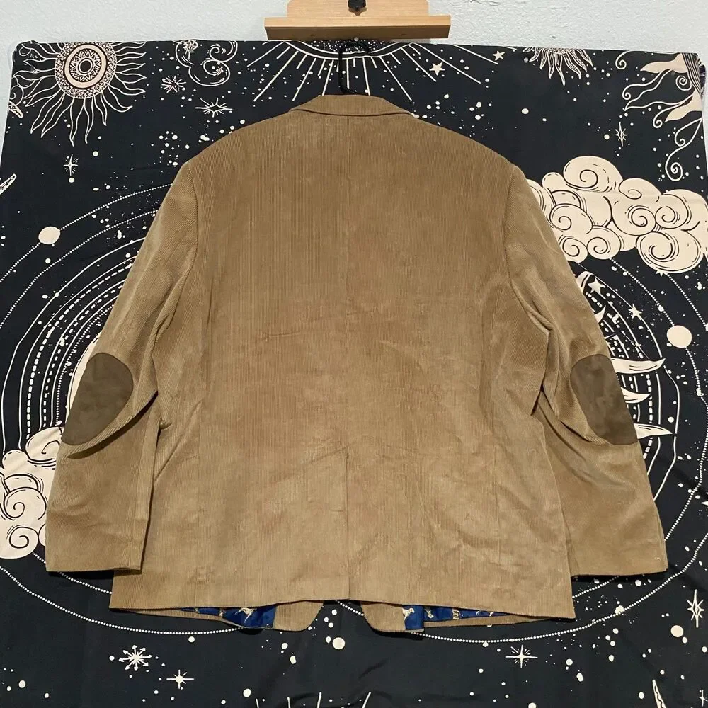 Chaps Blazer Coat Men's 52 Brown Cotton Corduroy Notch Lapel Business Stretch